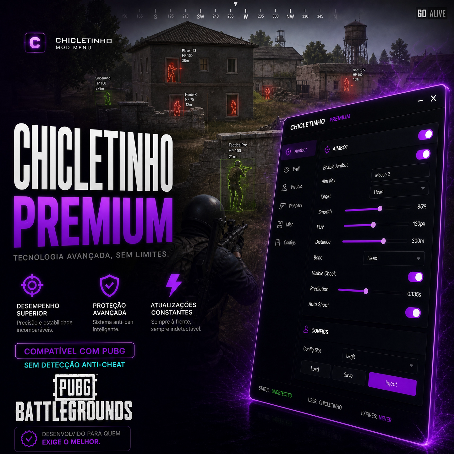 Painel PUGB Indetectável — AIM + Wall ESP + Zero Recuo (Anti-Ban Integrado)